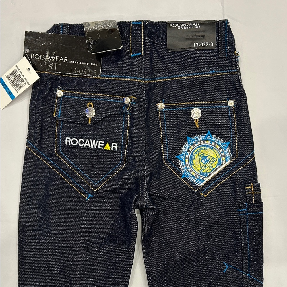 Rocawear Dark Denim Jeans with Yellow and Blue Stitching - Picture 7 of 12
